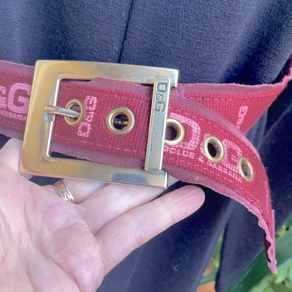 Vintage burgundy/pink Dolce & Gabbana leather/canvas large belt
